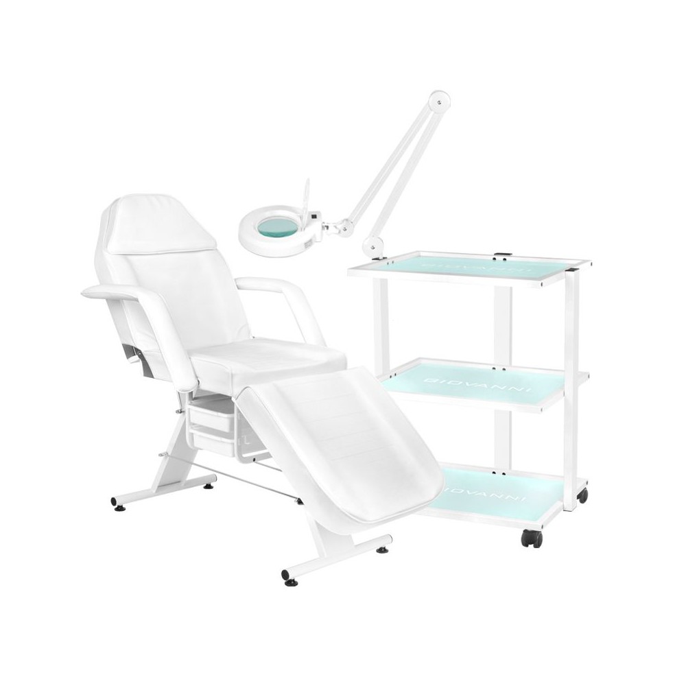 Fotel kosmetyczny 202 Basic + stolik kosmetyczny 1040 + lampa lupa led S5