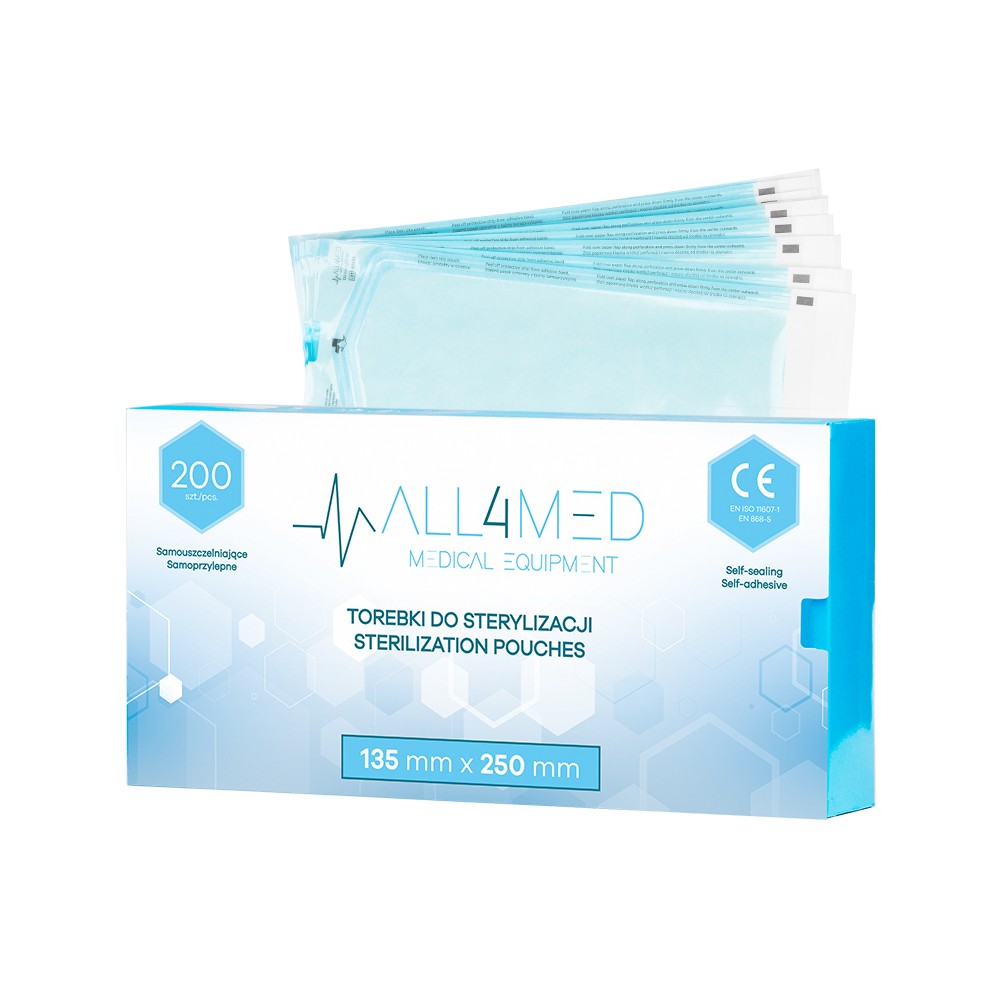 All4med torebki do sterylizacji w autoklawie 135 mm x 250 mm 200 szt.