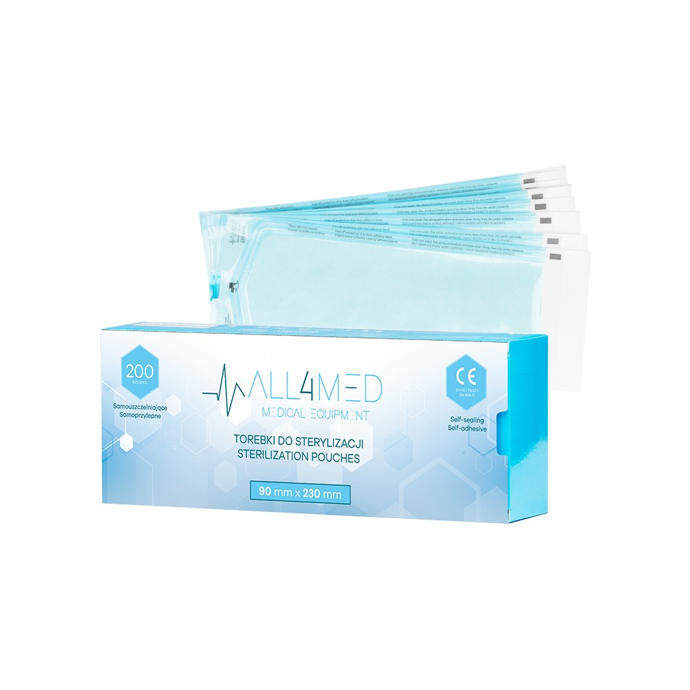 All4med torebki do sterylizacji w autoklawie 90 mm x 230 mm 200 szt.