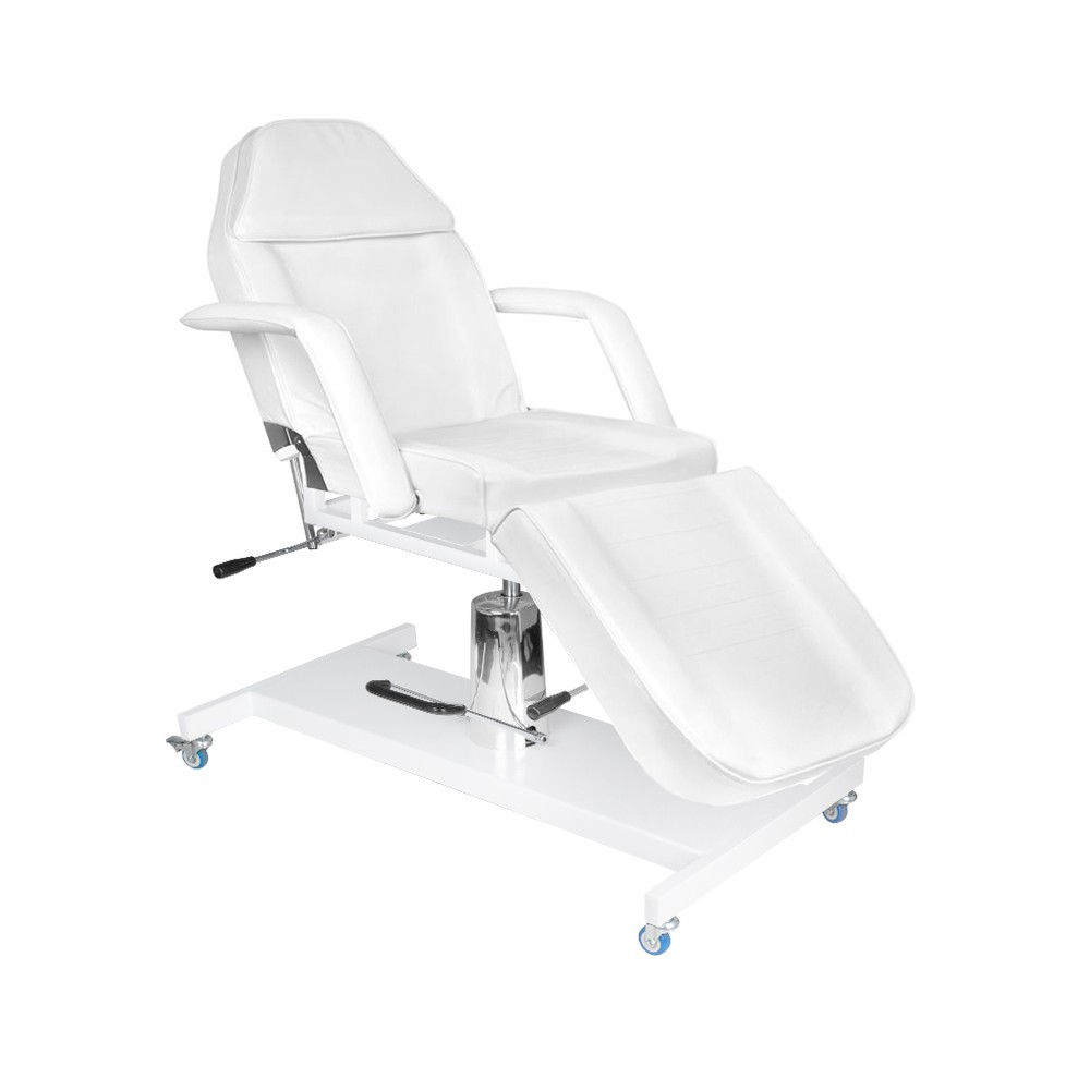Fotel kosmetyczny hyd. Basic 210 biały na kółkach 
