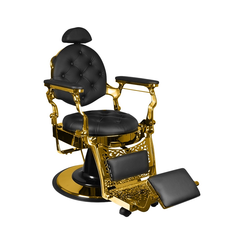 Fotel barberski Gabbiano Giulio czarny ze złotą podstawą