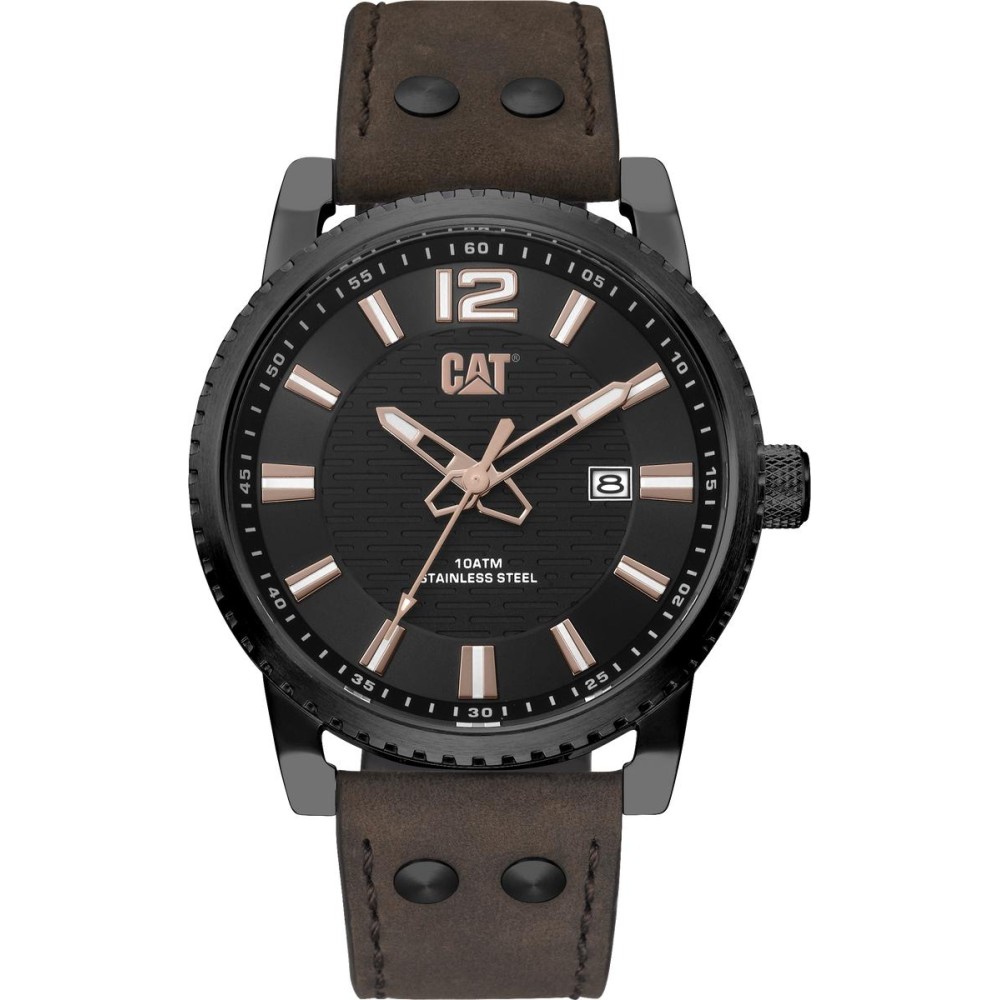 Zegarek stalowy CAT Utility 3H date - skórzany pasek