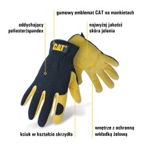 Rękawice robocze, skóra jelenia, wkładki żelowe, rozmiar XL CAT