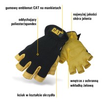 Rękawice robocze bez palców CAT wkładki żelowe skóra jelenia rozmiar L