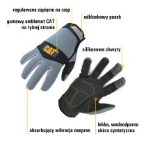 Rękawice robocze skórzane z neoprenem CAT odblask rozmiar M