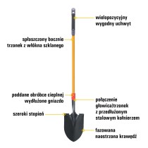 Szpadel z ostrą łyżką CAT J-Series Long Handle Round Point