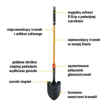 Szpadel z ostrą łyżką CAT K-Series Long Handle Round Point