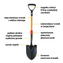 Szpadel z ostrą łyżką CAT K-Series D-Handle Round Point