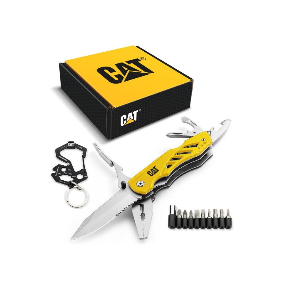 Zestaw Multitool podwójny z nożem i bitami + brelok CAT